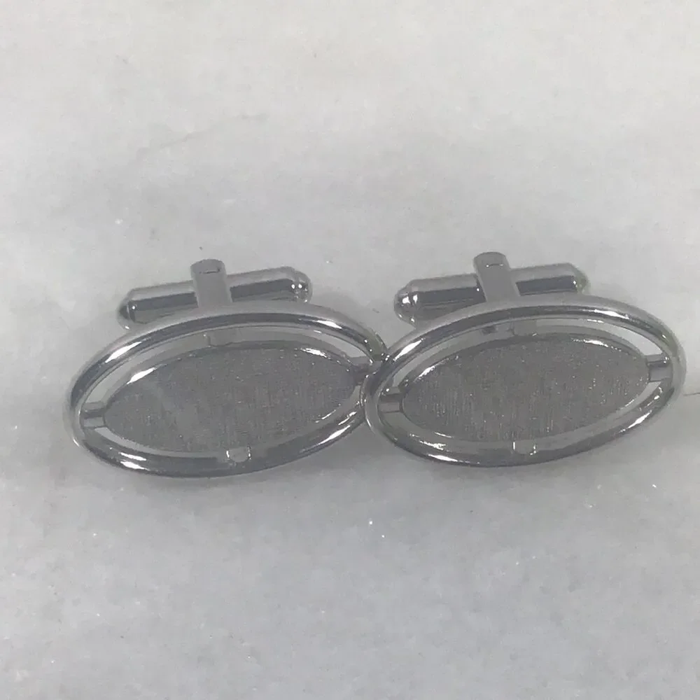 Vintage Hickok Silver Tone Oval Floating Center Cufflinks Mid-Century Modern MCM